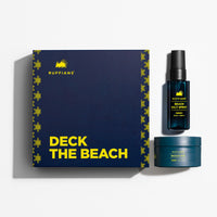 'Deck the Beach' grooming set with a box, spray bottle, and jar on a white background